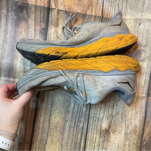 Hoka Gray and Yellow Athletic Shoes with Cushioned Sole size 13D - Picture 4 of 8